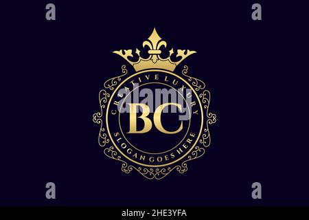 BC Initial Letter Luxury calligraphic feminine floral hand drawn heraldic monogram antique vintage style luxury logo design Premium Stock Vector