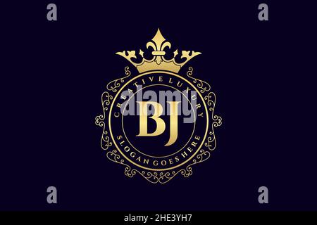 BJ Initial Letter Luxury calligraphic feminine floral hand drawn heraldic monogram antique vintage style luxury logo design Premium Stock Vector