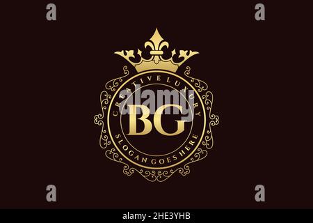 BG Initial Letter Luxury calligraphic feminine floral hand drawn heraldic monogram antique vintage style luxury logo design Premium Stock Vector