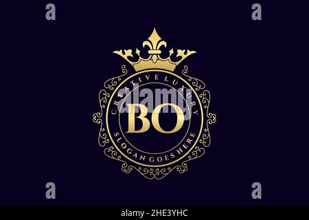 BO Initial Letter Luxury calligraphic feminine floral hand drawn heraldic monogram antique vintage style luxury logo design Premium Stock Vector