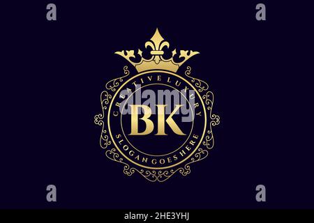 BK Initial Letter Luxury calligraphic feminine floral hand drawn heraldic monogram antique vintage style luxury logo design Premium Stock Vector