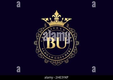 BU Initial Letter Luxury calligraphic feminine floral hand drawn heraldic monogram antique vintage style luxury logo design Premium Stock Vector