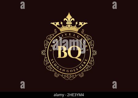 BQ Initial Letter Luxury calligraphic feminine floral hand drawn heraldic monogram antique vintage style luxury logo design Premium Stock Vector