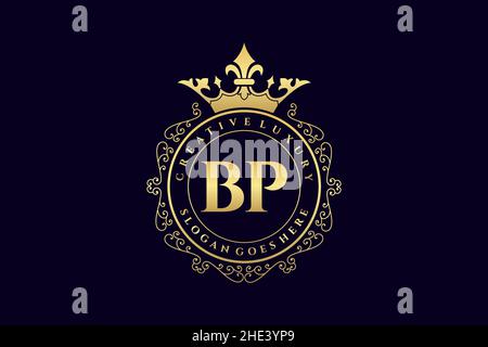 BP Initial Letter Luxury calligraphic feminine floral hand drawn heraldic monogram antique vintage style luxury logo design Premium Stock Vector