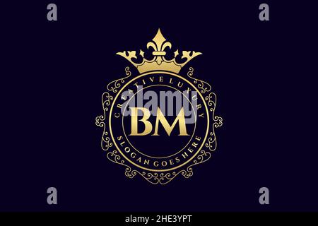 BM Initial Letter Luxury calligraphic feminine floral hand drawn heraldic monogram antique vintage style luxury logo design Premium Stock Vector