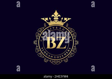 BZ Initial Letter Luxury calligraphic feminine floral hand drawn heraldic monogram antique vintage style luxury logo design Premium Stock Vector