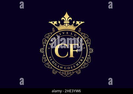 CF Initial Letter Luxury calligraphic feminine floral hand drawn heraldic monogram antique vintage style luxury logo design Premium Stock Vector