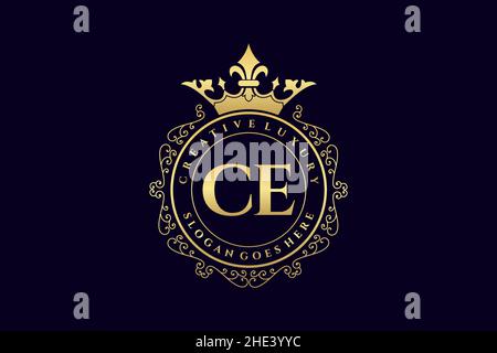 CE Initial Letter Luxury calligraphic feminine floral hand drawn heraldic monogram antique vintage style luxury logo design Premium Stock Vector