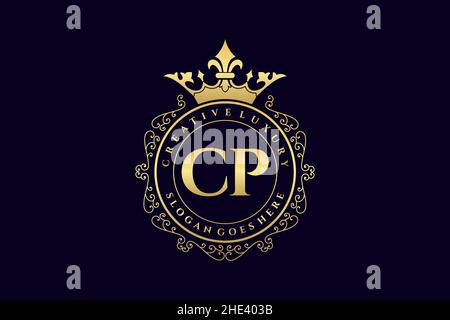 CP Initial Letter Luxury calligraphic feminine floral hand drawn heraldic monogram antique vintage style luxury logo design Premium Stock Vector