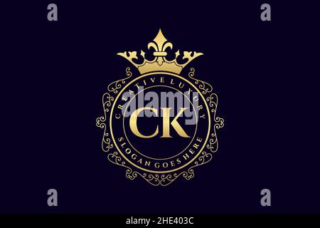 CK Initial Letter Luxury calligraphic feminine floral hand drawn heraldic monogram antique vintage style luxury logo design Premium Stock Vector
