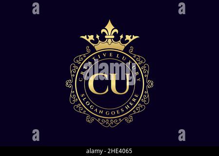 CU Initial Letter Luxury calligraphic feminine floral hand drawn heraldic monogram antique vintage style luxury logo design Premium Stock Vector