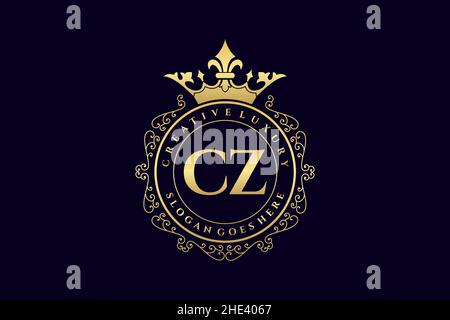 CZ Initial Letter Luxury calligraphic feminine floral hand drawn heraldic monogram antique vintage style luxury logo design Premium Stock Vector
