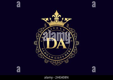 DA Initial Letter Luxury calligraphic feminine floral hand drawn heraldic monogram antique vintage style luxury logo design Premium Stock Vector