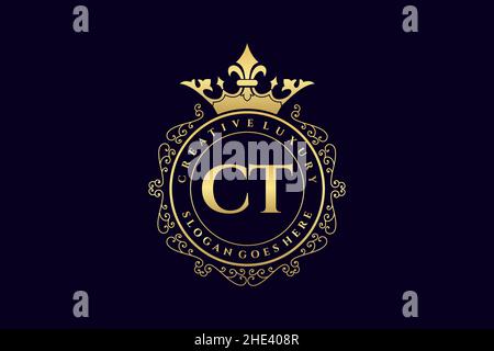CT Initial Letter Luxury calligraphic feminine floral hand drawn heraldic monogram antique vintage style luxury logo design Premium Stock Vector