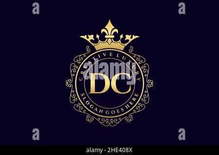 DC Initial Letter Luxury calligraphic feminine floral hand drawn heraldic monogram antique vintage style luxury logo design Premium Stock Vector