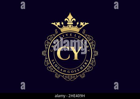CY Initial Letter Luxury calligraphic feminine floral hand drawn heraldic monogram antique vintage style luxury logo design Premium Stock Vector