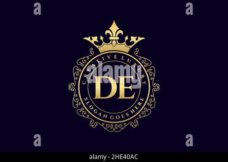 DE Initial Letter Luxury calligraphic feminine floral hand drawn heraldic monogram antique vintage style luxury logo design Premium Stock Vector