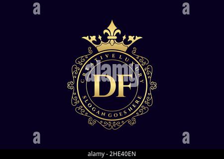DF Initial Letter Luxury calligraphic feminine floral hand drawn heraldic monogram antique vintage style luxury logo design Premium Stock Vector