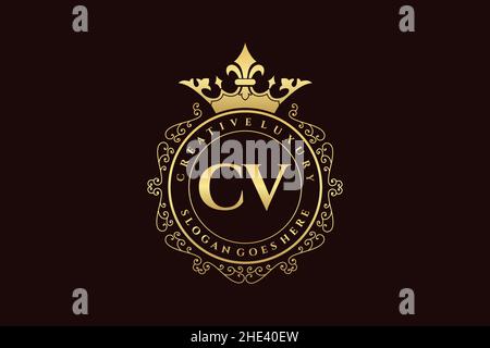 CV Initial Letter Luxury calligraphic feminine floral hand drawn heraldic monogram antique vintage style luxury logo design Premium Stock Vector
