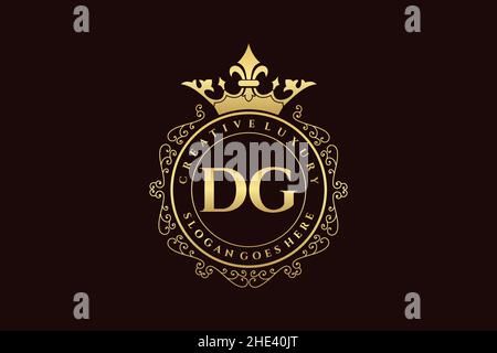 DG Initial Letter Luxury calligraphic feminine floral hand drawn heraldic monogram antique vintage style luxury logo design Premium Stock Vector