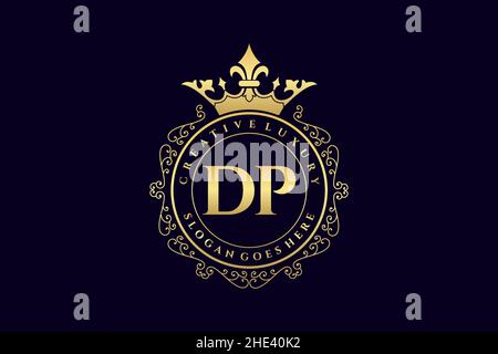 DP Initial Letter Luxury calligraphic feminine floral hand drawn heraldic monogram antique vintage style luxury logo design Premium Stock Vector