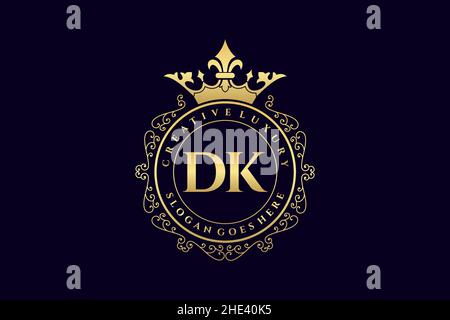 DK Initial Letter Luxury calligraphic feminine floral hand drawn heraldic monogram antique vintage style luxury logo design Premium Stock Vector