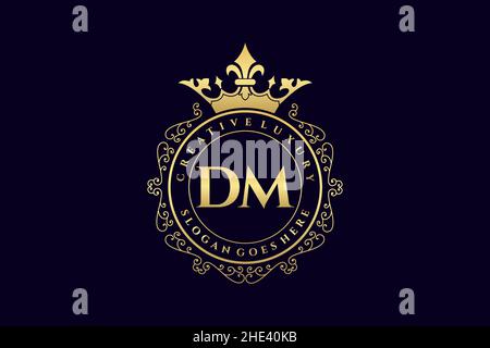 DM Initial Letter Luxury calligraphic feminine floral hand drawn heraldic monogram antique vintage style luxury logo design Premium Stock Vector