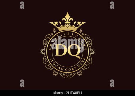 DQ Initial Letter Luxury calligraphic feminine floral hand drawn heraldic monogram antique vintage style luxury logo design Premium Stock Vector
