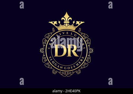 DR Initial Letter Luxury calligraphic feminine floral hand drawn heraldic monogram antique vintage style luxury logo design Premium Stock Vector