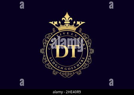 DT Initial Letter Luxury calligraphic feminine floral hand drawn heraldic monogram antique vintage style luxury logo design Premium Stock Vector