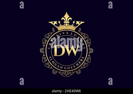 DW Initial Letter Luxury calligraphic feminine floral hand drawn heraldic monogram antique vintage style luxury logo design Premium Stock Vector