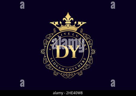 DY Initial Letter Luxury calligraphic feminine floral hand drawn heraldic monogram antique vintage style luxury logo design Premium Stock Vector