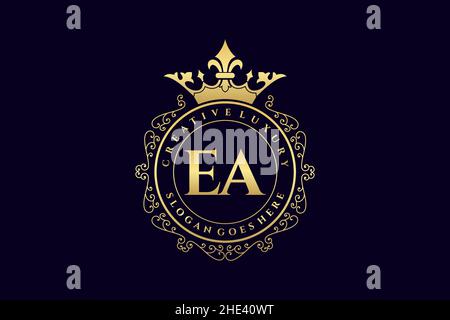 EA Initial Letter Luxury calligraphic feminine floral hand drawn heraldic monogram antique vintage style luxury logo design Premium Stock Vector