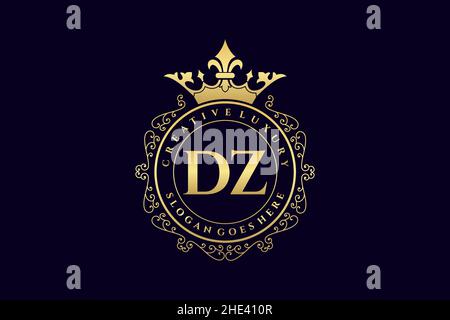 DZ Initial Letter Luxury calligraphic feminine floral hand drawn heraldic monogram antique vintage style luxury logo design Premium Stock Vector
