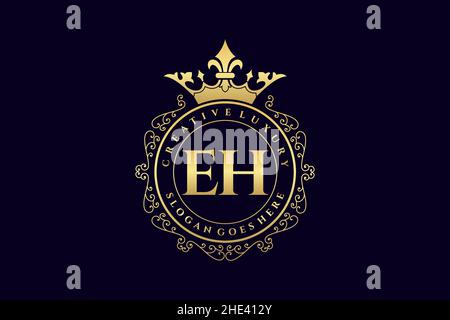 EH Initial Letter Luxury calligraphic feminine floral hand drawn heraldic monogram antique vintage style luxury logo design Premium Stock Vector