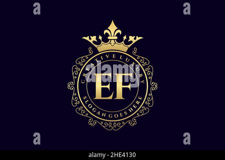 EF Initial Letter Luxury calligraphic feminine floral hand drawn heraldic monogram antique vintage style luxury logo design Premium Stock Vector