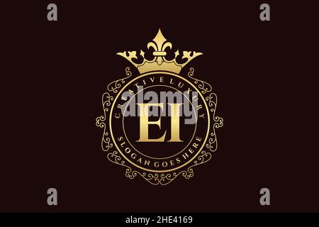 EI Initial Letter Luxury calligraphic feminine floral hand drawn heraldic monogram antique vintage style luxury logo design Premium Stock Vector