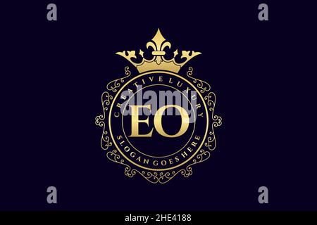 EO Initial Letter Luxury calligraphic feminine floral hand drawn heraldic monogram antique vintage style luxury logo design Premium Stock Vector