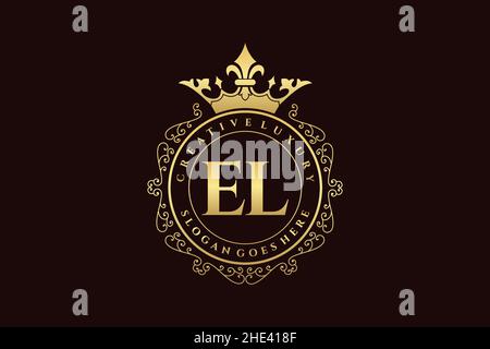 EL Initial Letter Luxury calligraphic feminine floral hand drawn heraldic monogram antique vintage style luxury logo design Premium Stock Vector