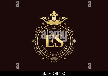 ES Initial Letter Luxury calligraphic feminine floral hand drawn heraldic monogram antique vintage style luxury logo design Premium Stock Vector