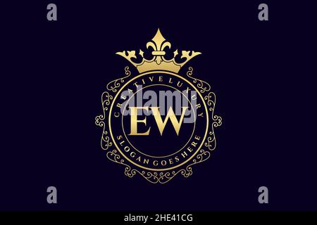 EW Initial Letter Luxury calligraphic feminine floral hand drawn heraldic monogram antique vintage style luxury logo design Premium Stock Vector