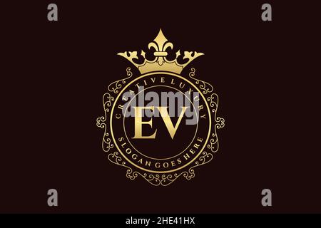 EV Initial Letter Luxury calligraphic feminine floral hand drawn heraldic monogram antique vintage style luxury logo design Premium Stock Vector