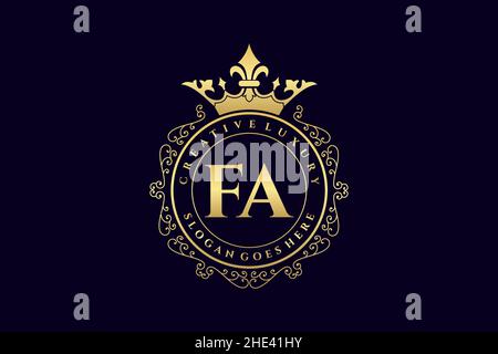 FA Initial Letter Luxury calligraphic feminine floral hand drawn heraldic monogram antique vintage style luxury logo design Premium Stock Vector