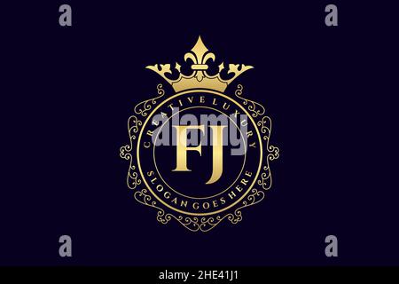 FJ Initial Letter Luxury calligraphic feminine floral hand drawn heraldic monogram antique vintage style luxury logo design Premium Stock Vector