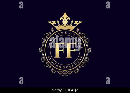 FF Initial Letter Luxury calligraphic feminine floral hand drawn heraldic monogram antique vintage style luxury logo design Premium Stock Vector