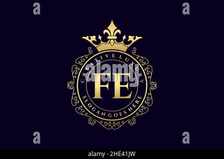 FE Initial Letter Luxury calligraphic feminine floral hand drawn heraldic monogram antique vintage style luxury logo design Premium Stock Vector