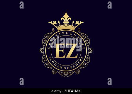 EZ Initial Letter Luxury calligraphic feminine floral hand drawn heraldic monogram antique vintage style luxury logo design Premium Stock Vector