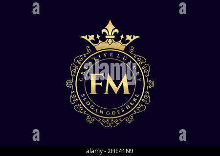 FM Initial Letter Luxury calligraphic feminine floral hand drawn heraldic monogram antique vintage style luxury logo design Premium Stock Vector