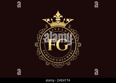 FG Initial Letter Luxury calligraphic feminine floral hand drawn heraldic monogram antique vintage style luxury logo design Premium Stock Vector