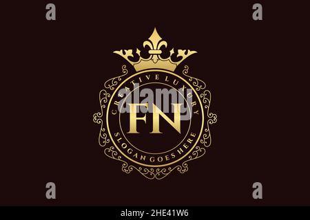 FN Initial Letter Luxury calligraphic feminine floral hand drawn heraldic monogram antique vintage style luxury logo design Premium Stock Vector
